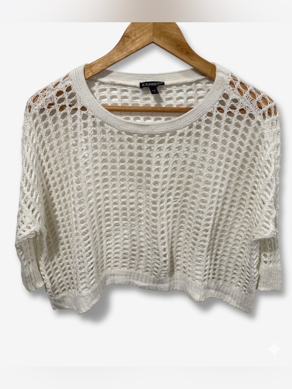 Express Ivory Open-Knit Cropped Sweater Size Small